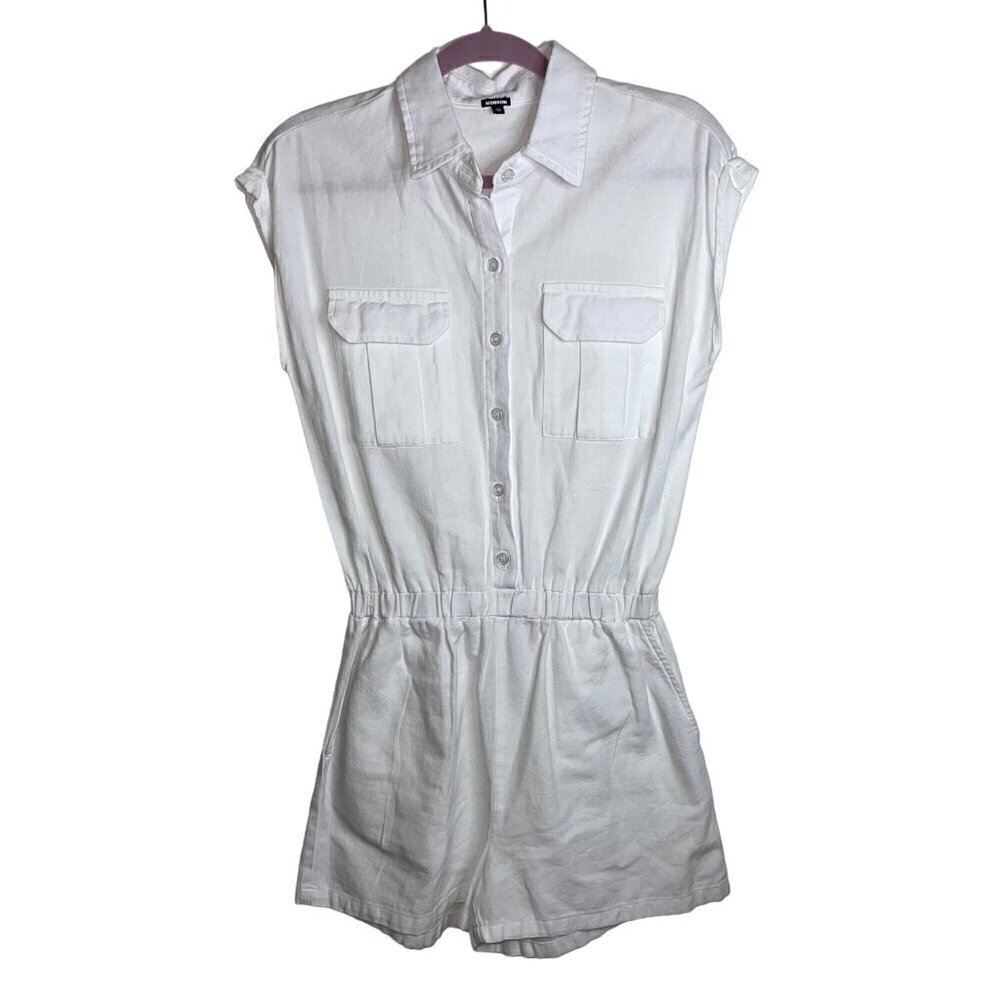 Monrow Womens Romper Size XS White Pockets Button Down Collared Pure Cotton